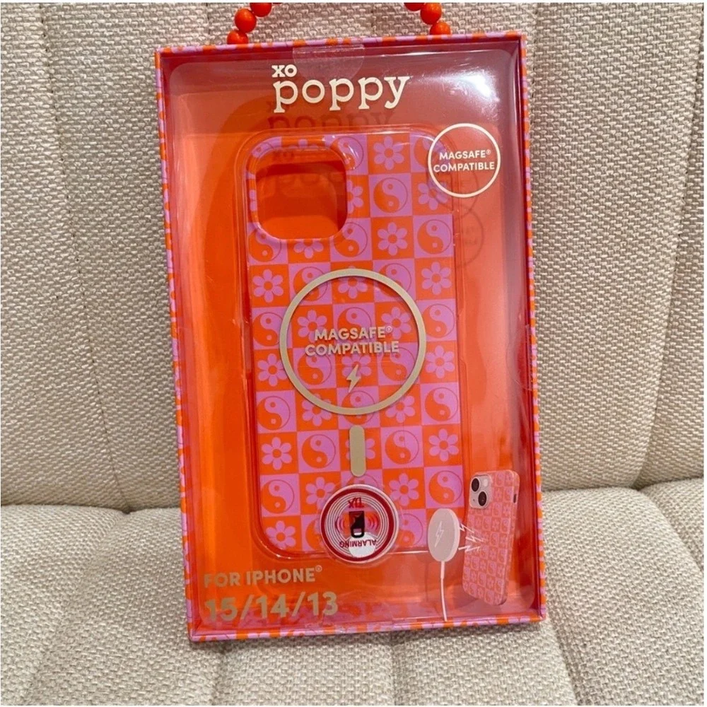 NEW XO Poppy iPhone 15 14 13 Case MagSafe Orange Pink Checkered Yin Yang Floral